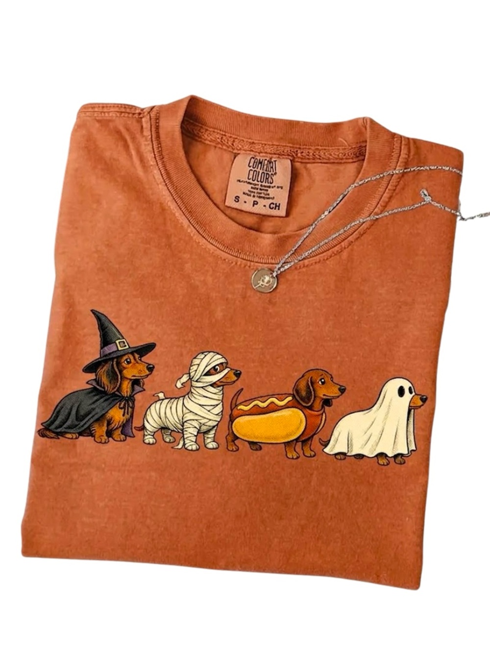 Dachshund Wiener Dog Halloween Costume Comfort Colors Orange Tee